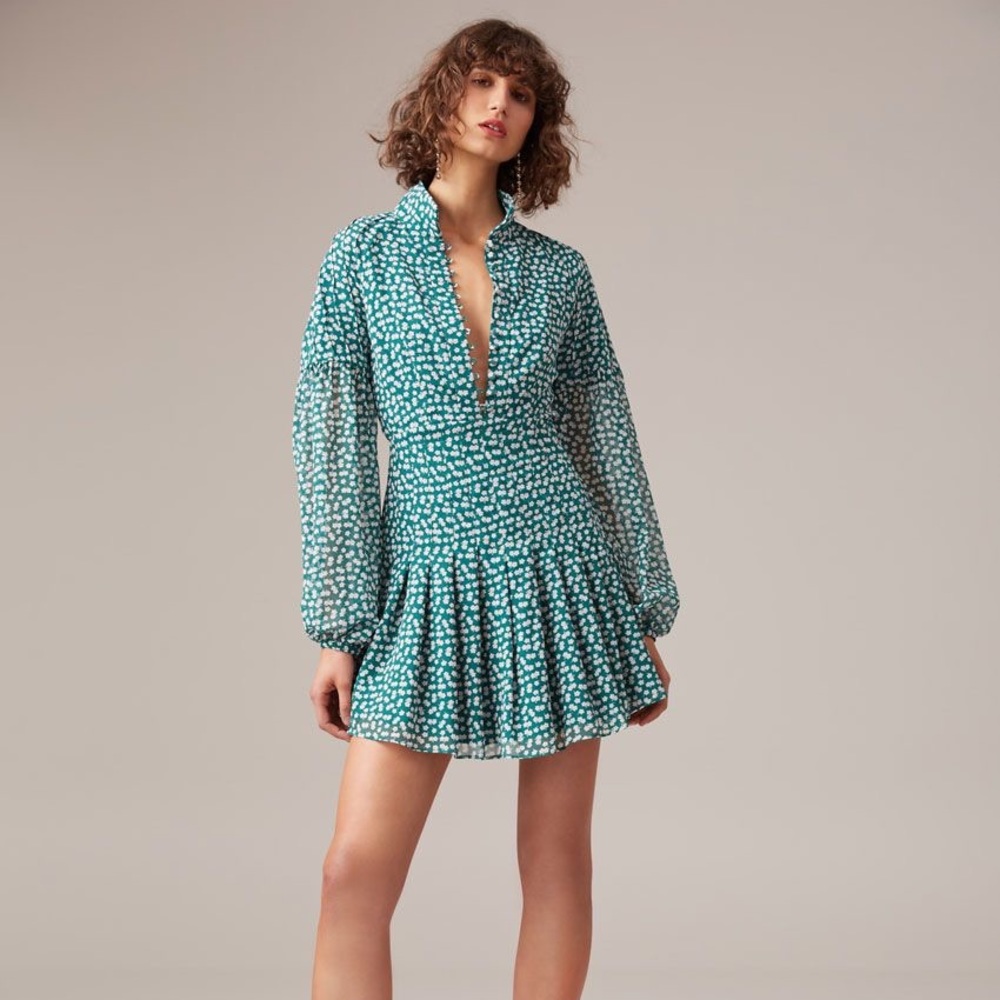 Green floral feminine dress